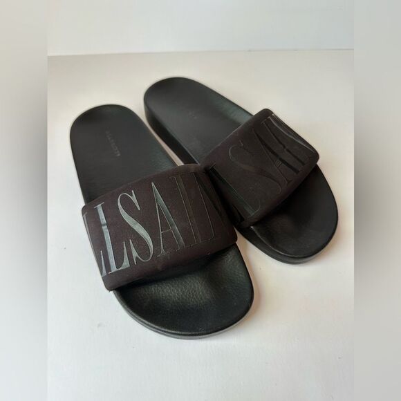 All Saints Women's Black Signet Neoprene Slides Size 9 - Picture 1 of 8